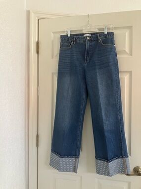 LOFT Polka-Cuff Wide Leg Jeans in Dark Blue